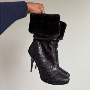 2000s Vintage Nina NY black platform stiletto heel boot